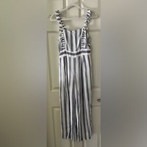 Know. One.Cares blue and white striped jumpsuit w/ruffle shoulders lightweight M